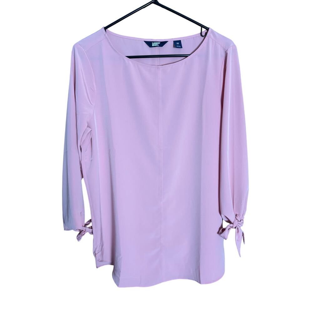Land's‎ End Pink Tie Sleeve Blouse Size 10 Long Sleeve Career Top